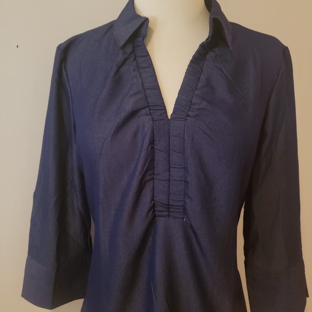 NWT Rayon Denim Sheen Ruffle Blouse - Picture 6 of 9